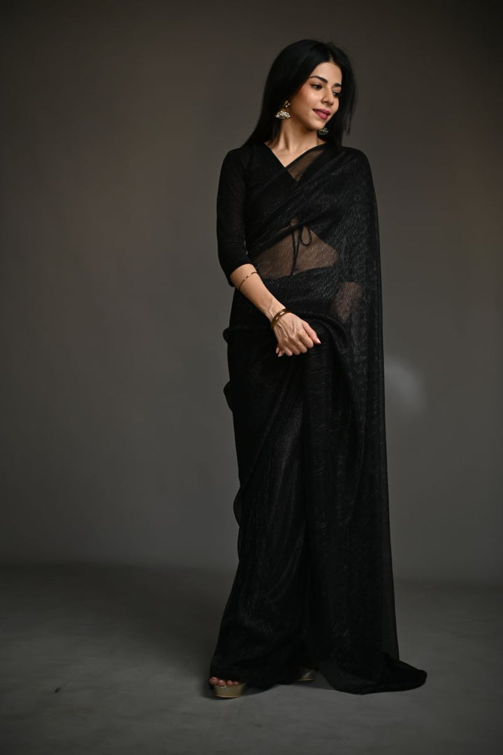 Maheen Khan - ZINC SARI - Black - Jersey Net - 1 Piece