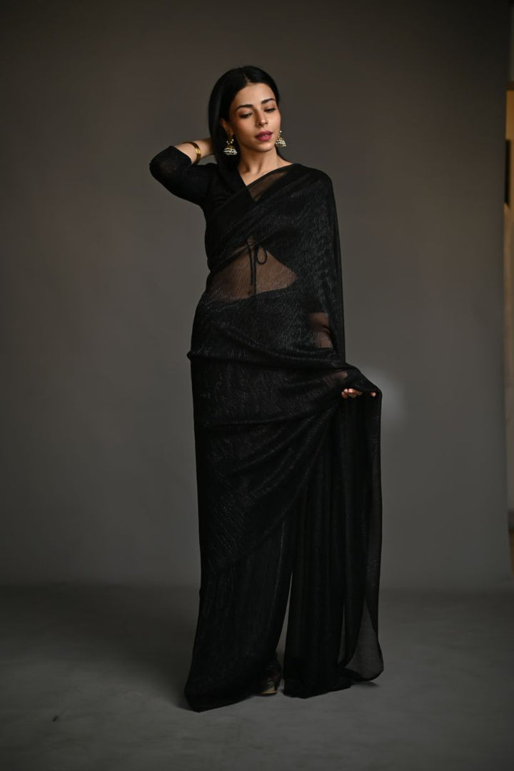 Maheen Khan - ZINC SARI - Black - Jersey Net - 1 Piece