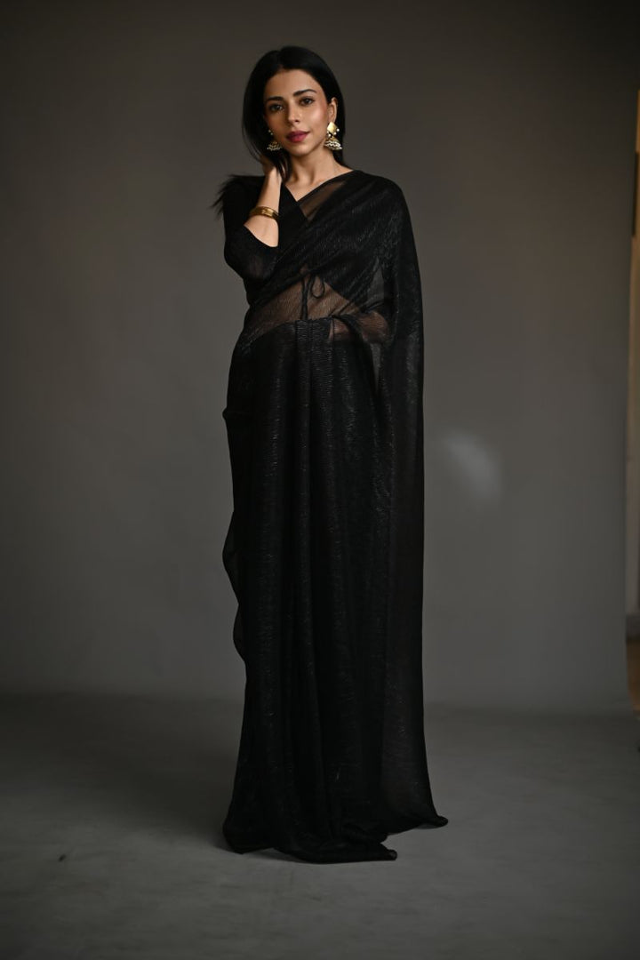 Maheen Khan - ZINC SARI - Black - Jersey Net - 1 Piece
