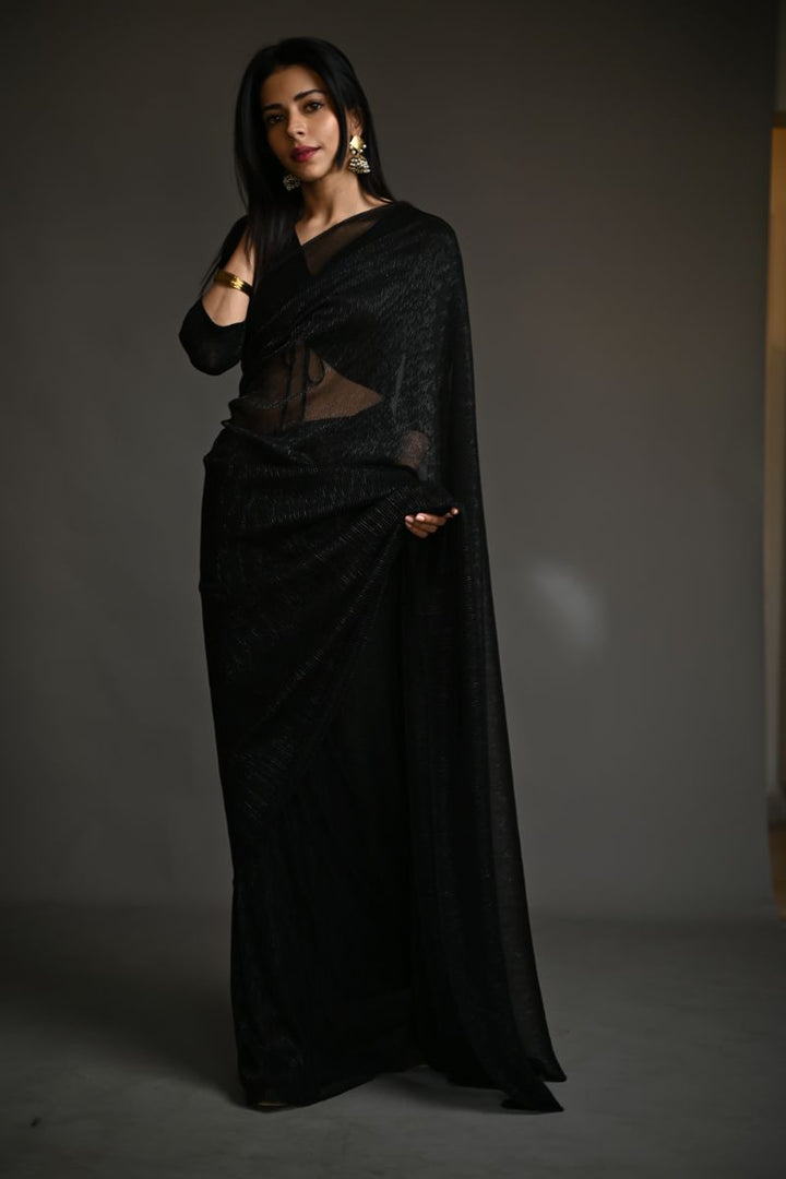 Maheen Khan - ZINC SARI - Black - Jersey Net - 1 Piece