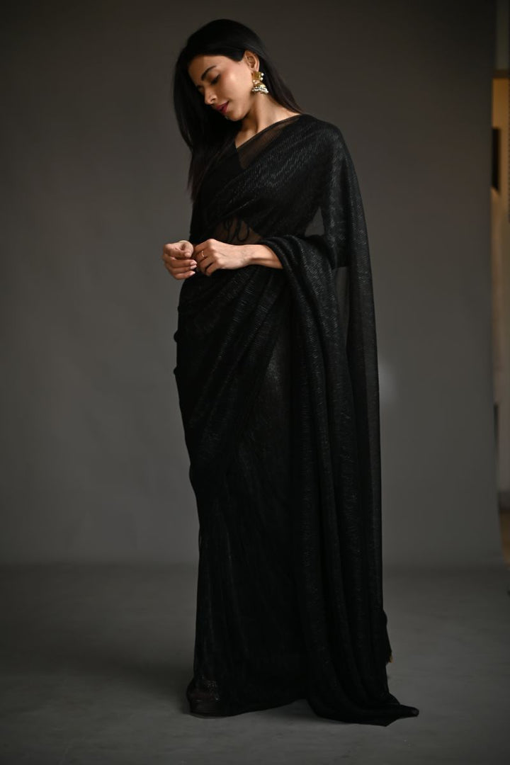 Maheen Khan - ZINC SARI - Black - Jersey Net - 1 Piece