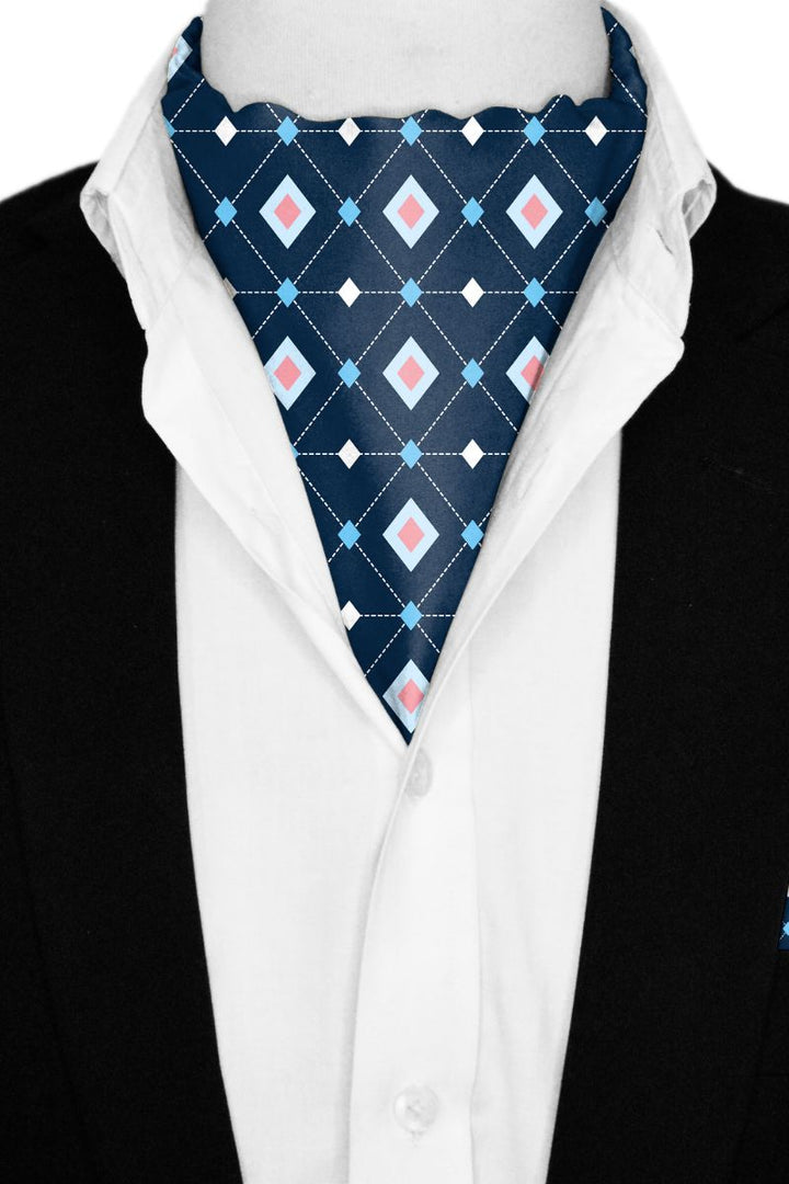 Black Wolf - DIAMOND BLUE GEOMETRIC Silk Ascot - 1 Piece