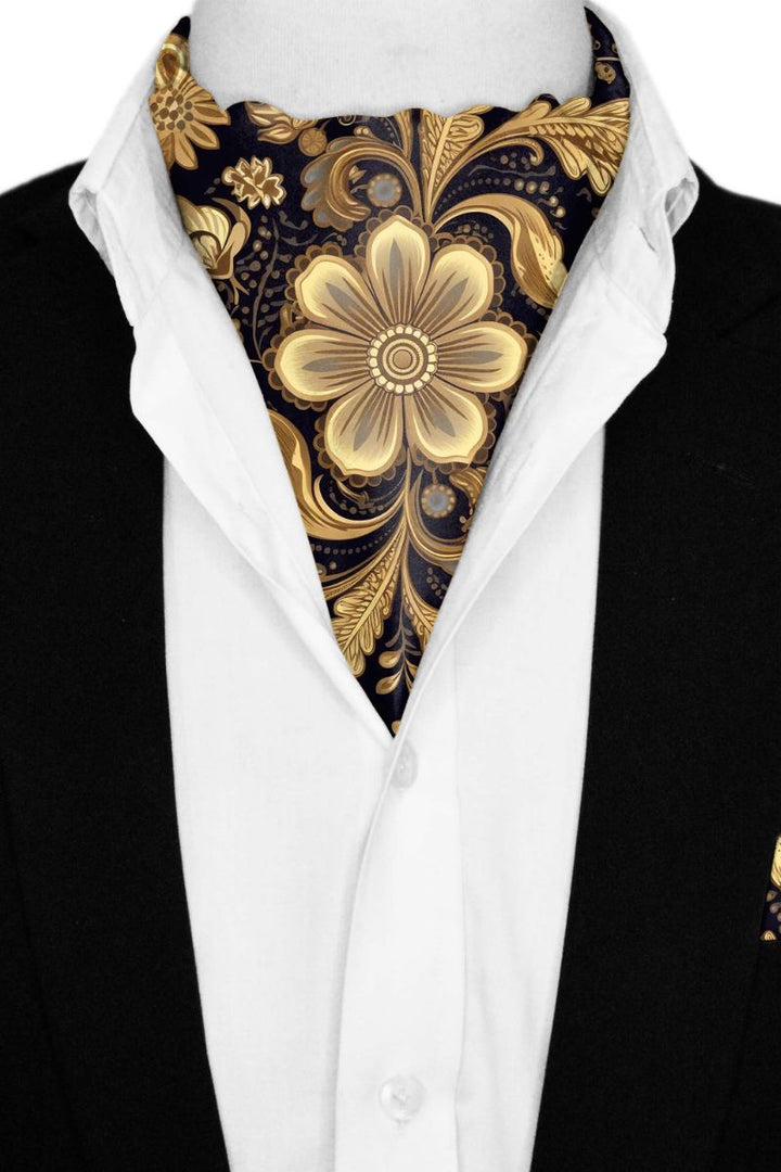 Black Wolf - WIILIAM MORRIS GOLD AND BLACK SILK ASCOT - 1 Piece