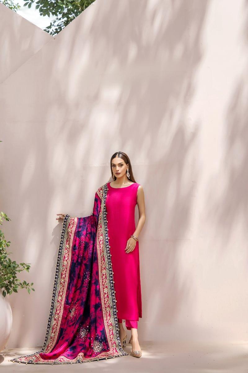 Malook - Inayat - Silk - Shocking pink - 3 Piece