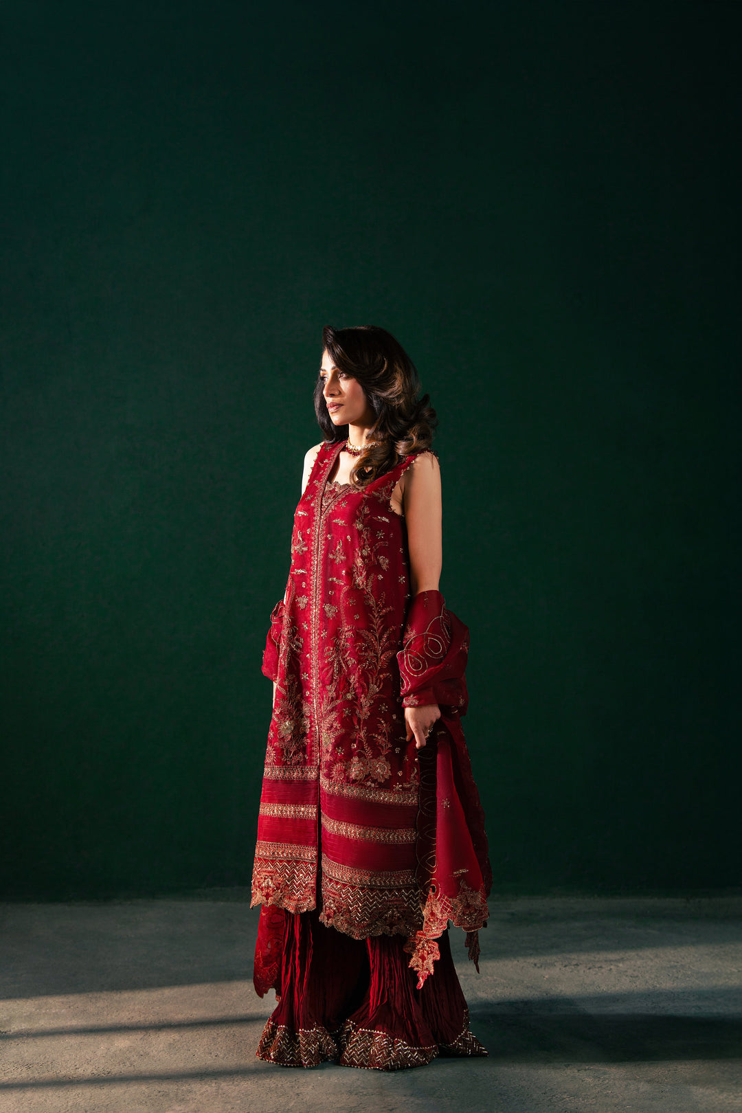 Malook - Serena - red - silk - 3 Piece