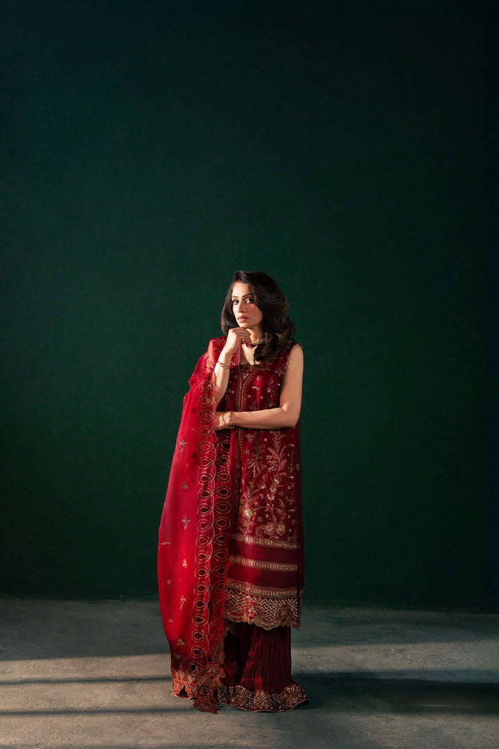 Malook - Serena - red - silk - 3 Piece