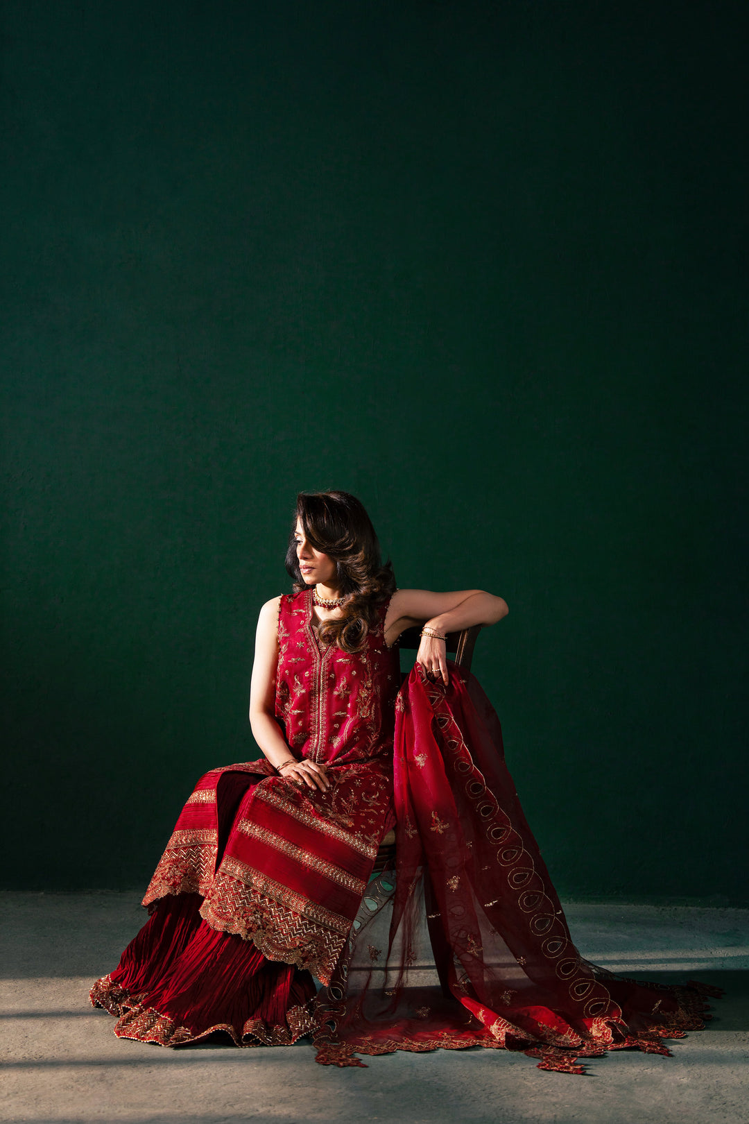 Malook - Serena - red - silk - 3 Piece