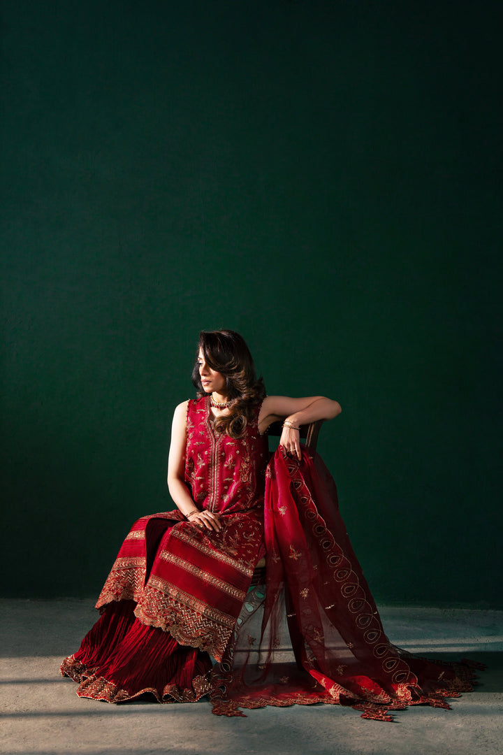 Malook - Serena - red - silk - 3 Piece