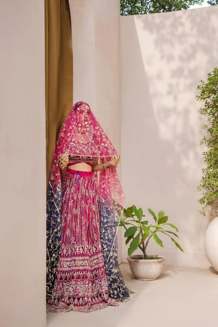 Malook - Tabeer - Silk - Magenta and blue - 3 Piece