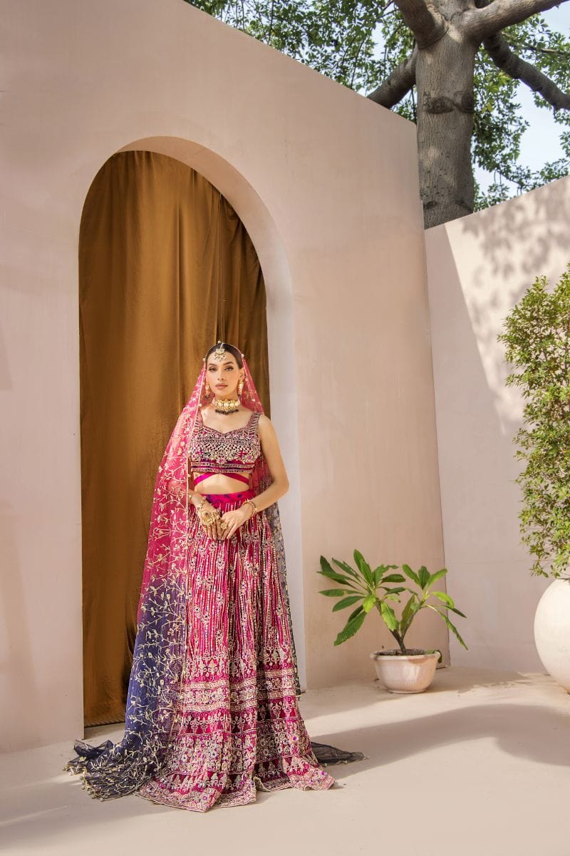 Malook - Tabeer - Silk - Magenta and blue - 3 Piece