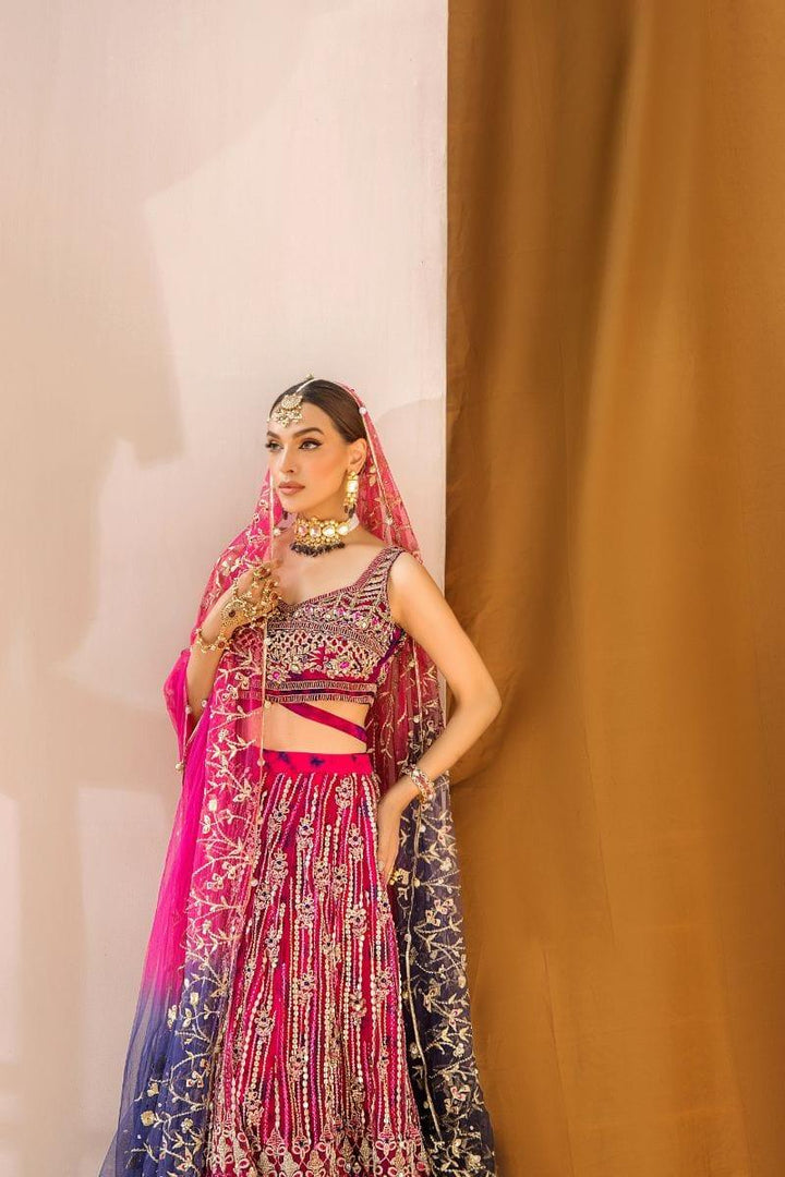 Malook - Tabeer - Silk - Magenta and blue - 3 Piece