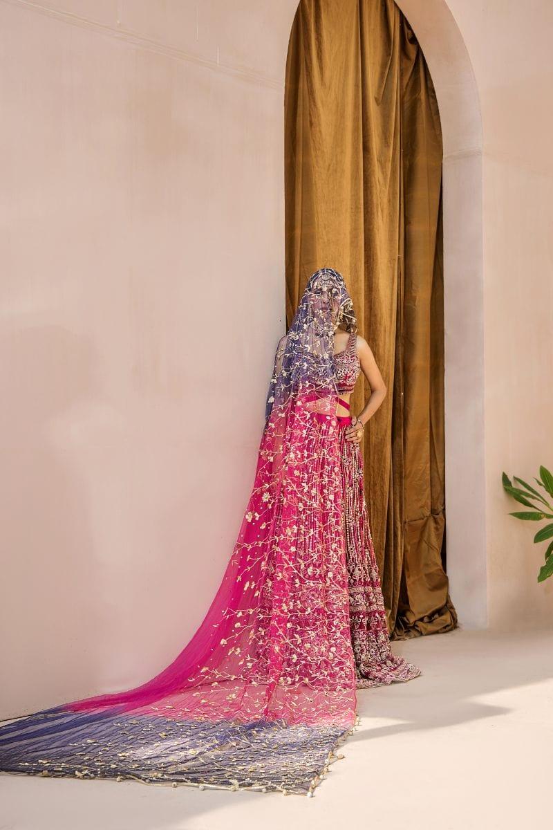 Malook - Tabeer - Silk - Magenta and blue - 3 Piece