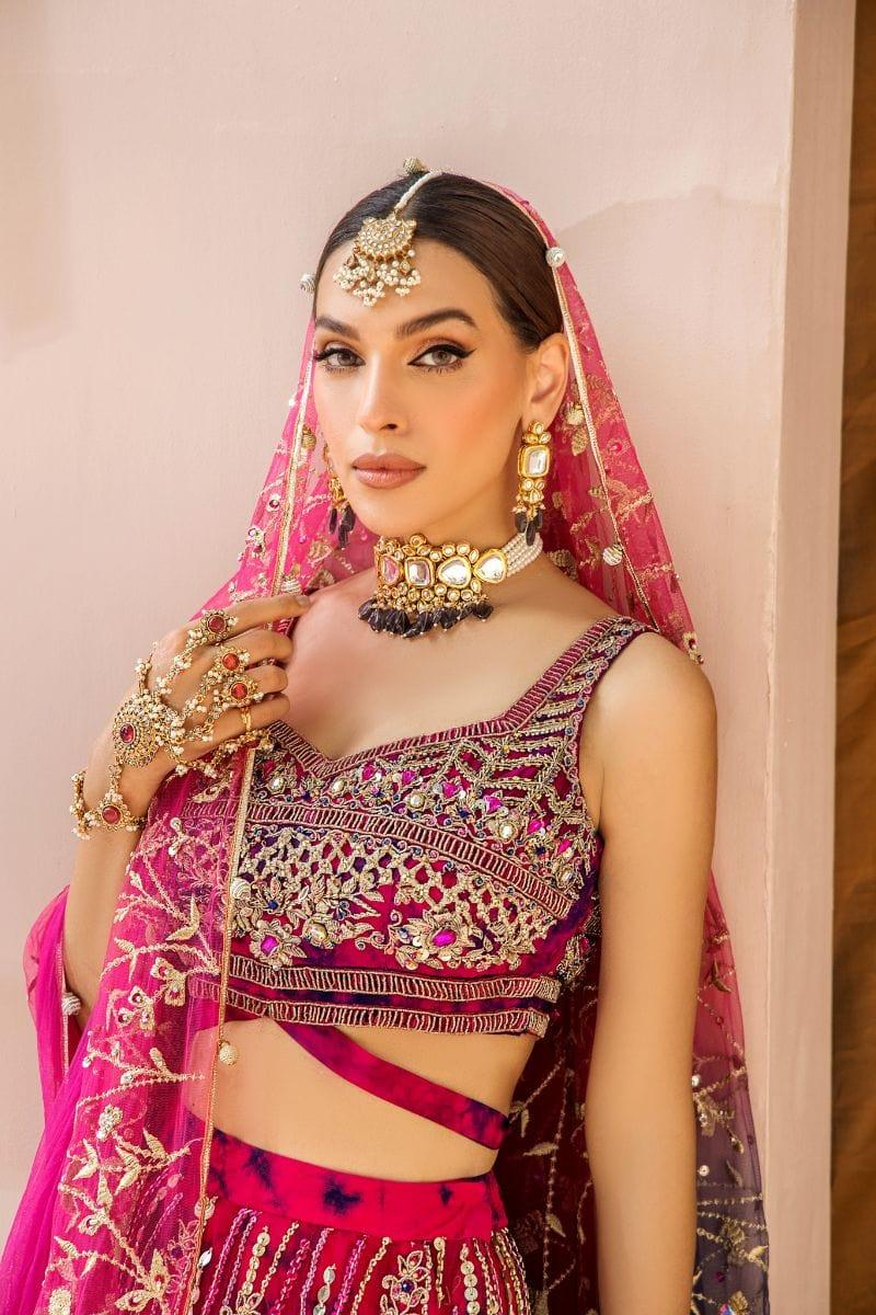 Malook - Tabeer - Silk - Magenta and blue - 3 Piece