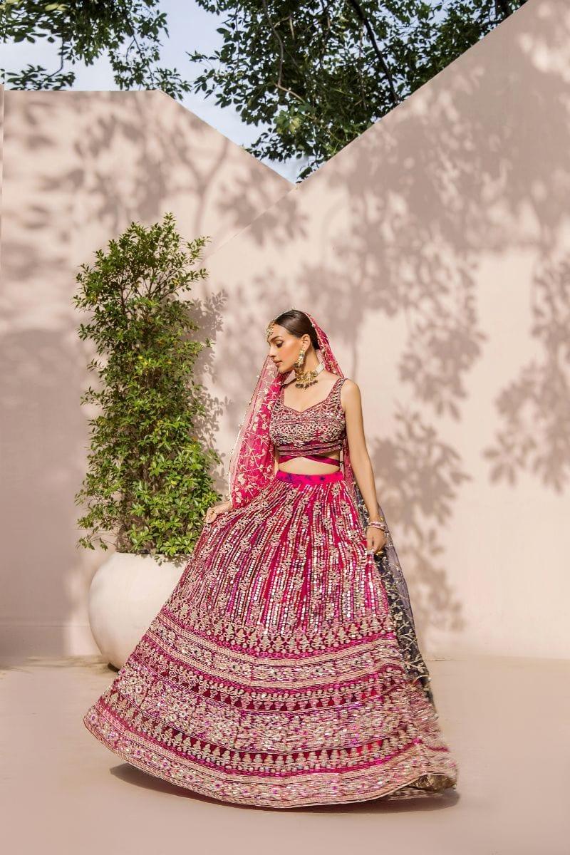 Malook - Tabeer - Silk - Magenta and blue - 3 Piece