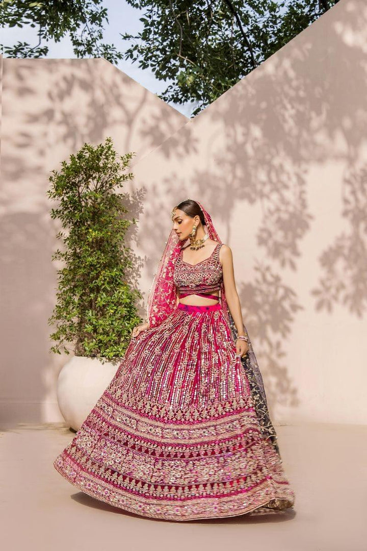 Malook - Tabeer - Silk - Magenta and blue - 3 Piece
