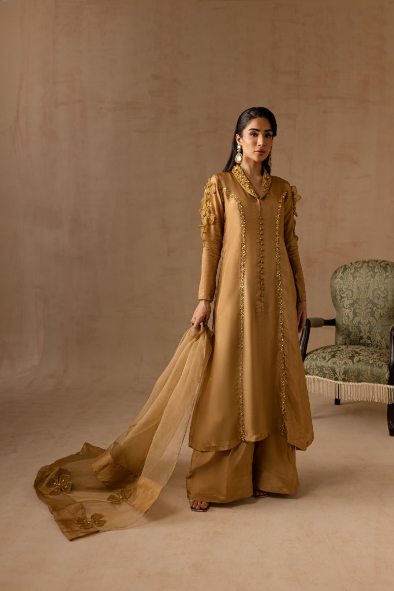 Maria Osama Khan - Bliss  - GOLDEN - RAWSILK & Organza - 3 Piece