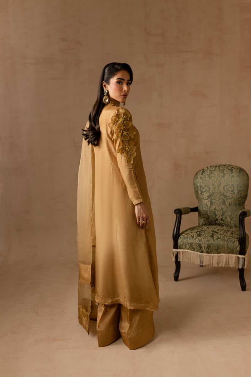Maria Osama Khan - Bliss  - GOLDEN - RAWSILK & Organza - 3 Piece