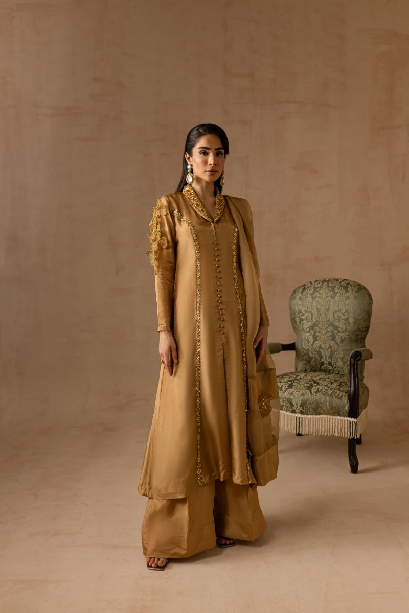 Maria Osama Khan - Bliss  - GOLDEN - RAWSILK & Organza - 3 Piece