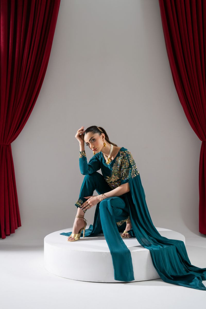 Maria Osama Khan - Elysian - Teal green  - Grip & Korean - 2 Piece