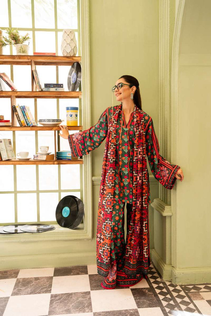 Maria Osama Khan - Georgette & Tissue Silk Bloom Suit For Women - bottle green - 3 Piece