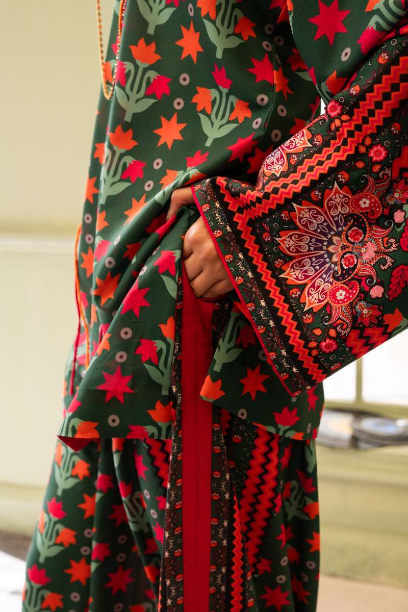 Maria Osama Khan - Georgette & Tissue Silk Bloom Suit For Women - bottle green - 3 Piece