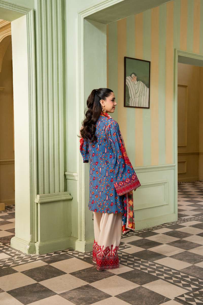 Maria Osama Khan - Georgette & Tissue Silk Celeste Suit For Women - Sapphire - 3 Piece