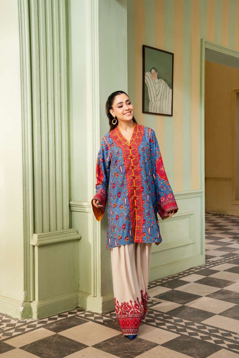 Maria Osama Khan - Georgette & Tissue Silk Celeste Suit For Women - Sapphire - 3 Piece