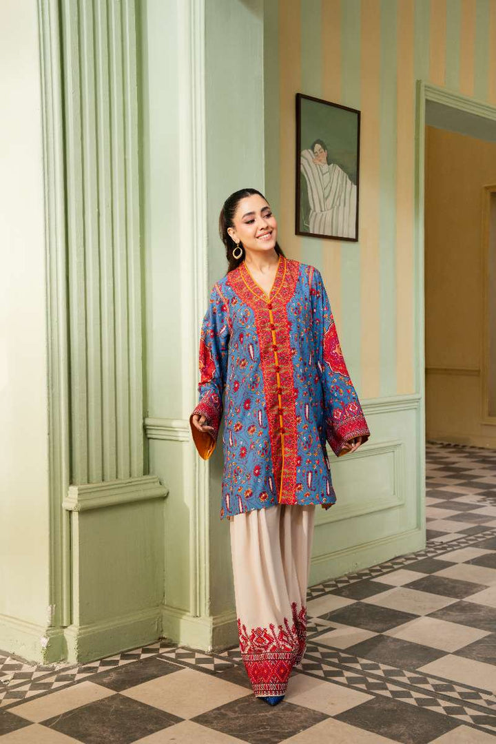 Maria Osama Khan - Georgette & Tissue Silk Celeste Suit For Women - Sapphire - 3 Piece