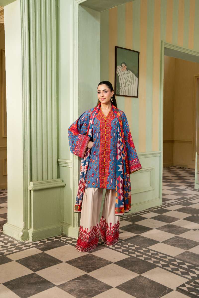 Maria Osama Khan - Georgette & Tissue Silk Celeste Suit For Women - Sapphire - 3 Piece