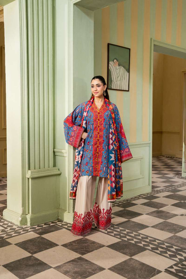 Maria Osama Khan - Georgette & Tissue Silk Celeste Suit For Women - Sapphire - 3 Piece