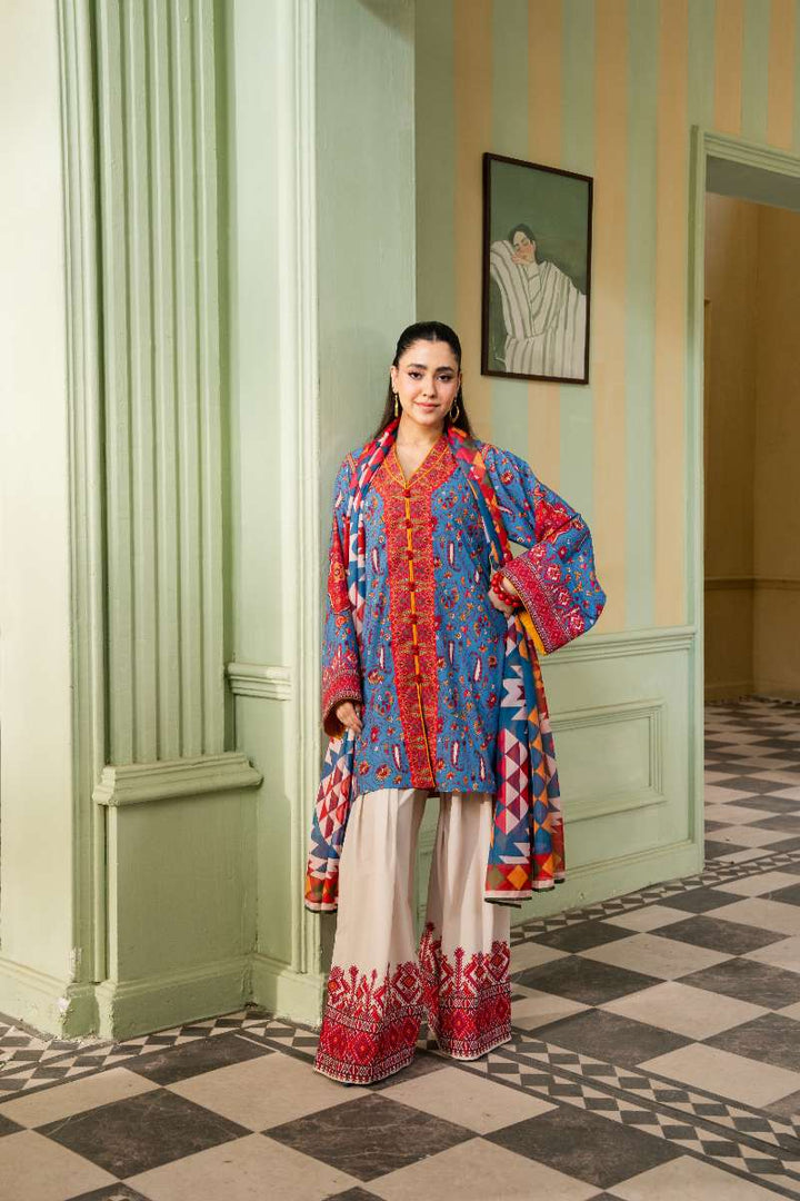 Maria Osama Khan - Georgette & Tissue Silk Celeste Suit For Women - Sapphire - 3 Piece