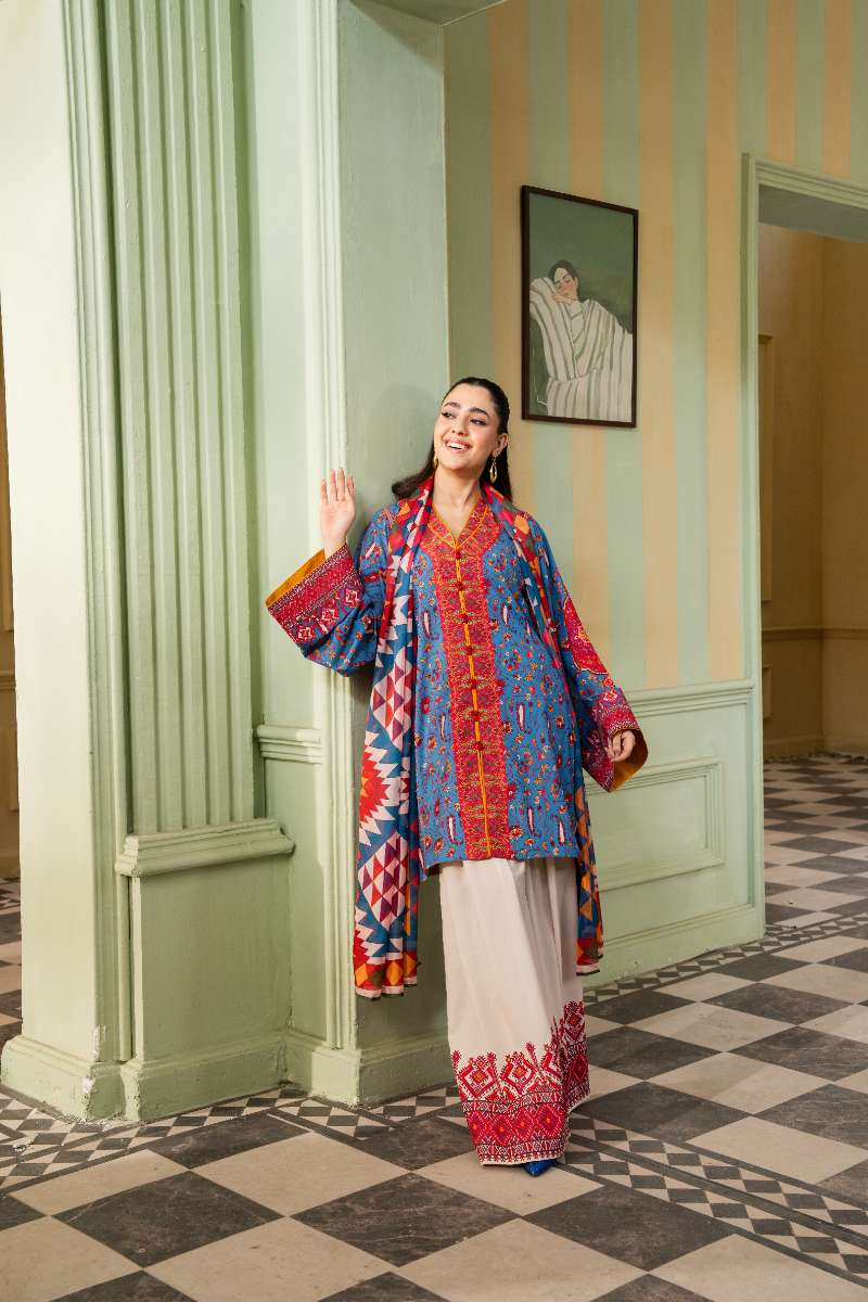 Maria Osama Khan - Georgette & Tissue Silk Celeste Suit For Women - Sapphire - 3 Piece
