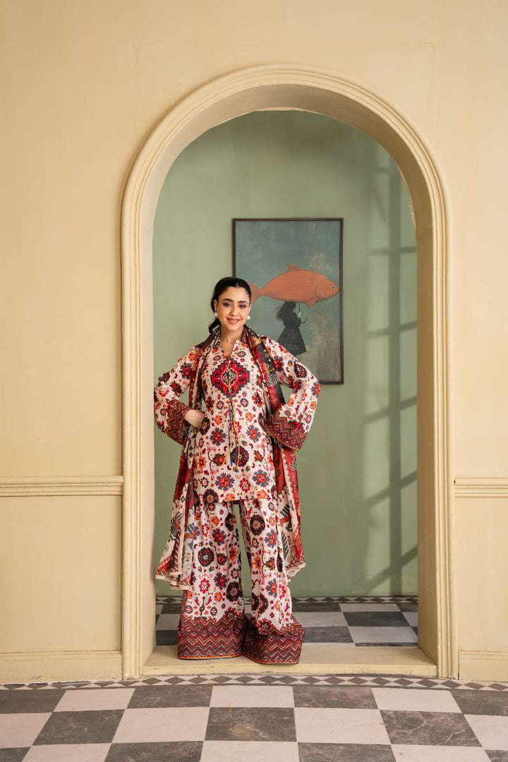 Maria Osama Khan - Georgette & Tissue Silk Daisy Suit For Women - offwhite - 3 Piece