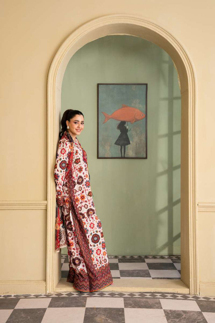 Maria Osama Khan - Georgette & Tissue Silk Daisy Suit For Women - offwhite - 3 Piece