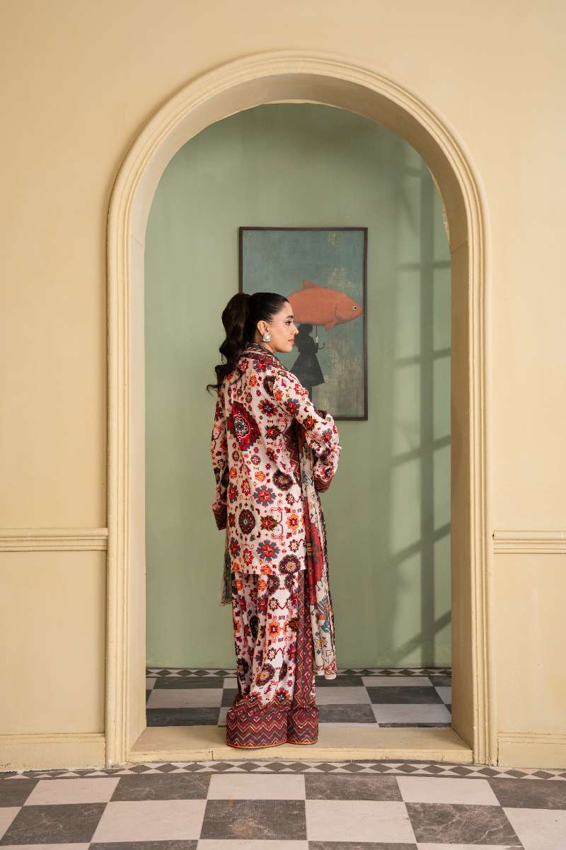 Maria Osama Khan - Georgette & Tissue Silk Daisy Suit For Women - offwhite - 3 Piece