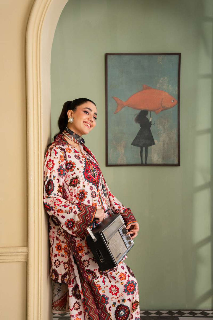 Maria Osama Khan - Georgette & Tissue Silk Daisy Suit For Women - offwhite - 3 Piece