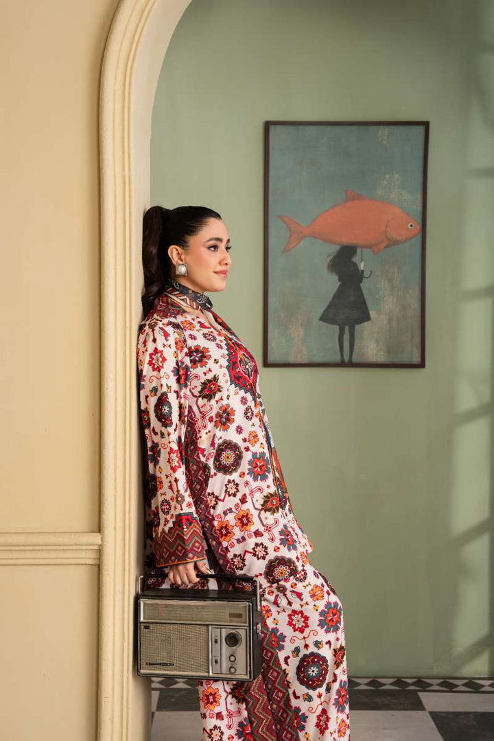 Maria Osama Khan - Georgette & Tissue Silk Daisy Suit For Women - offwhite - 3 Piece