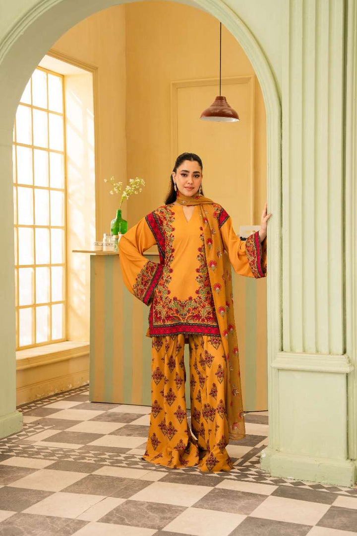 Maria Osama Khan - Georgette & Tissue Silk Eden Suit For Women - mustard - 3 Piece