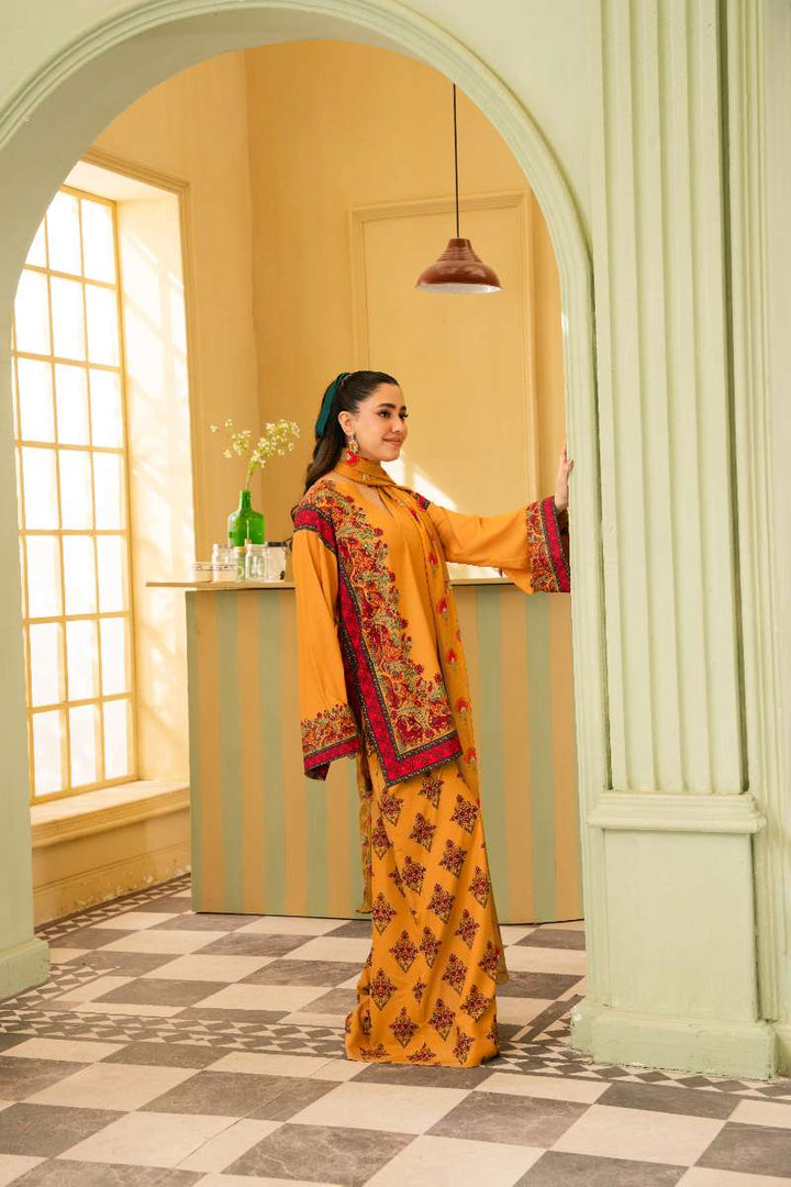 Maria Osama Khan - Georgette & Tissue Silk Eden Suit For Women - mustard - 3 Piece