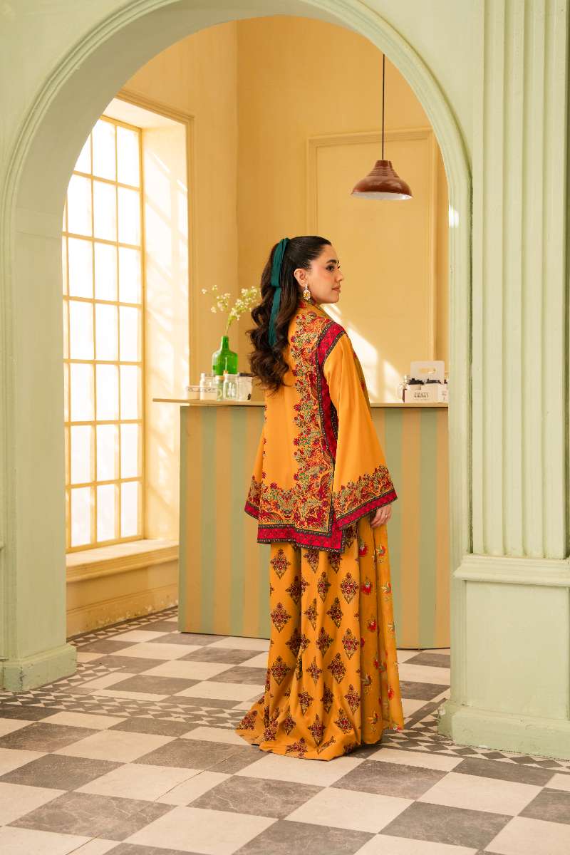 Maria Osama Khan - Georgette & Tissue Silk Eden Suit For Women - mustard - 3 Piece