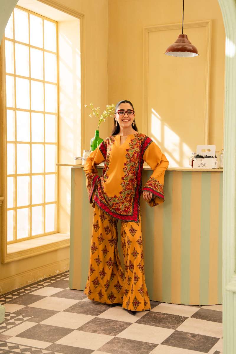 Maria Osama Khan - Georgette & Tissue Silk Eden Suit For Women - mustard - 3 Piece