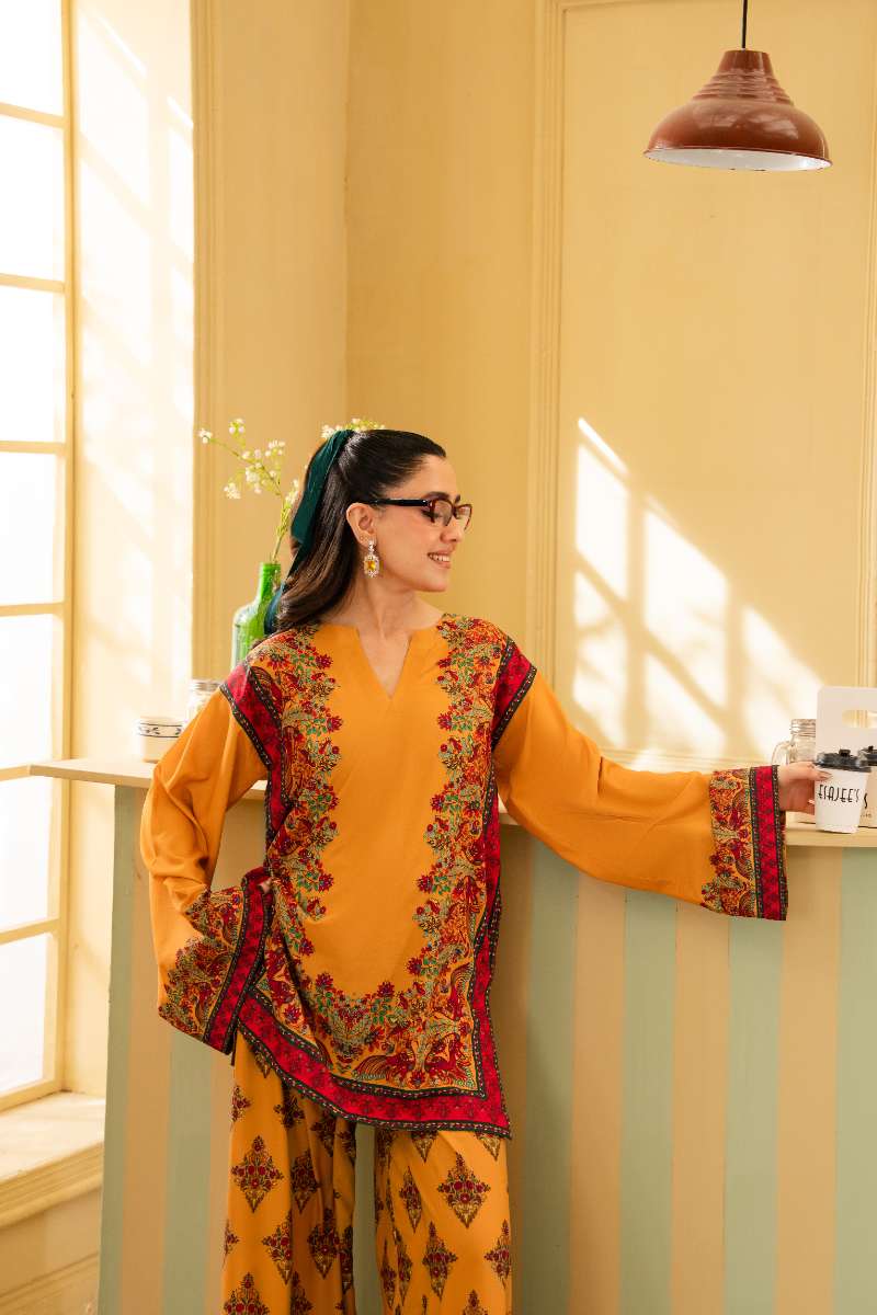 Maria Osama Khan - Georgette & Tissue Silk Eden Suit For Women - mustard - 3 Piece