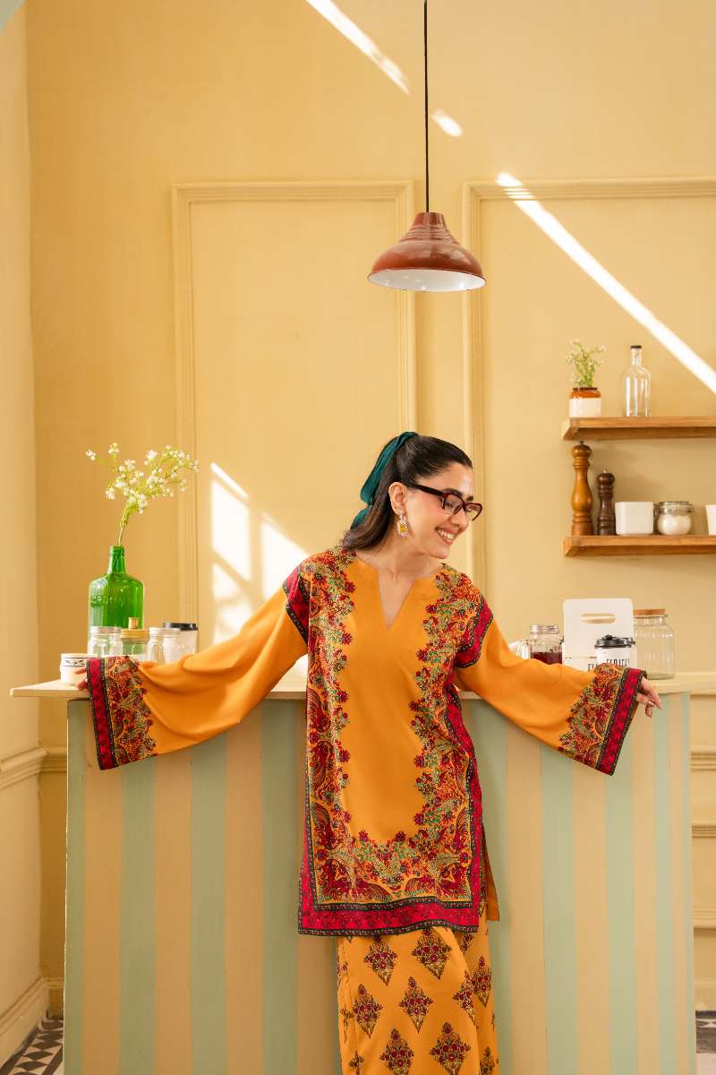 Maria Osama Khan - Georgette & Tissue Silk Eden Suit For Women - mustard - 3 Piece
