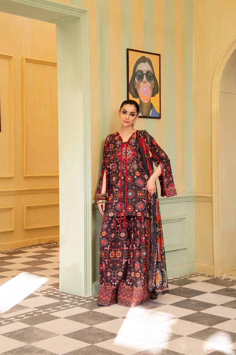 Maria Osama Khan - Georgette & Tissue Silk Eliora Suit For Women - black - 3 Piece