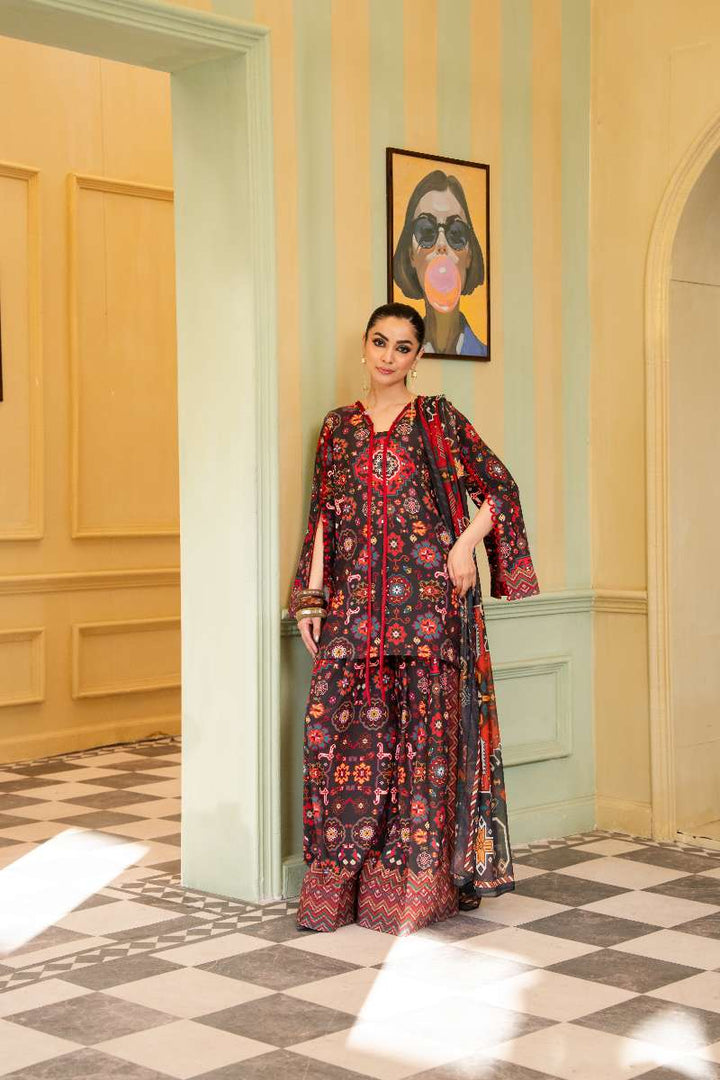 Maria Osama Khan - Georgette & Tissue Silk Eliora Suit For Women - black - 3 Piece