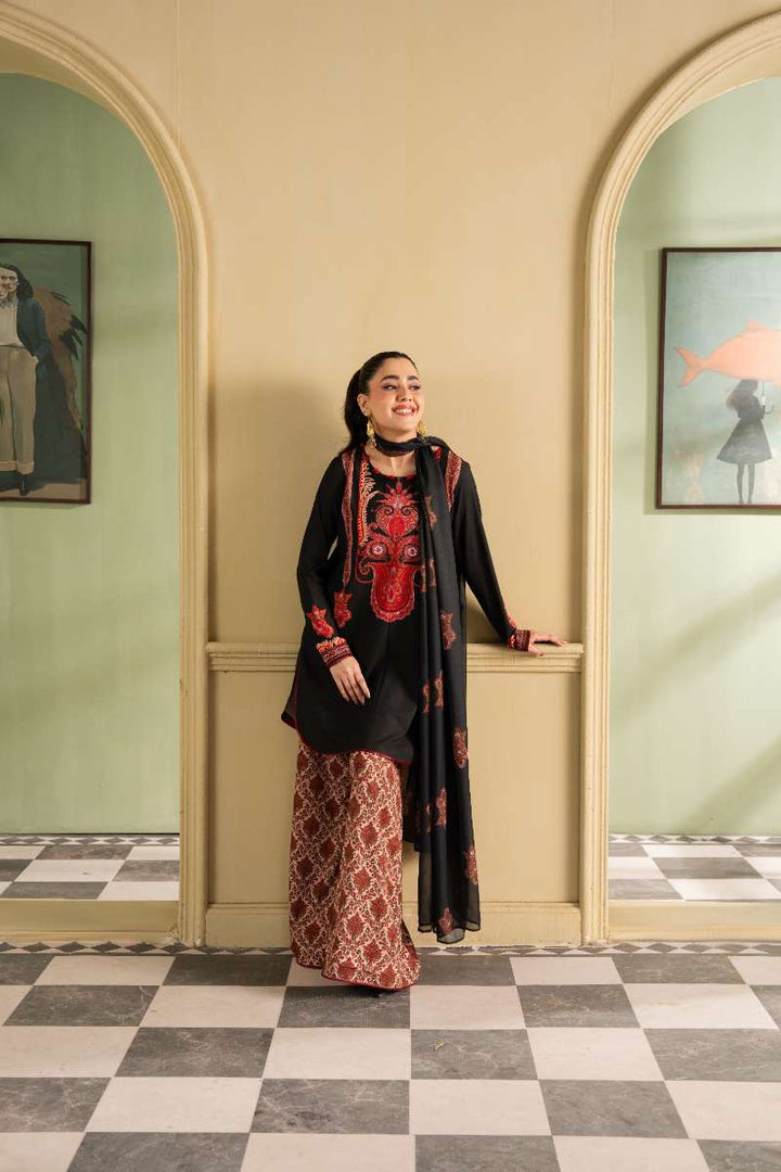 Maria Osama Khan - Georgette & Tissue Silk Fiora Suit For Women - black - 3 Piece