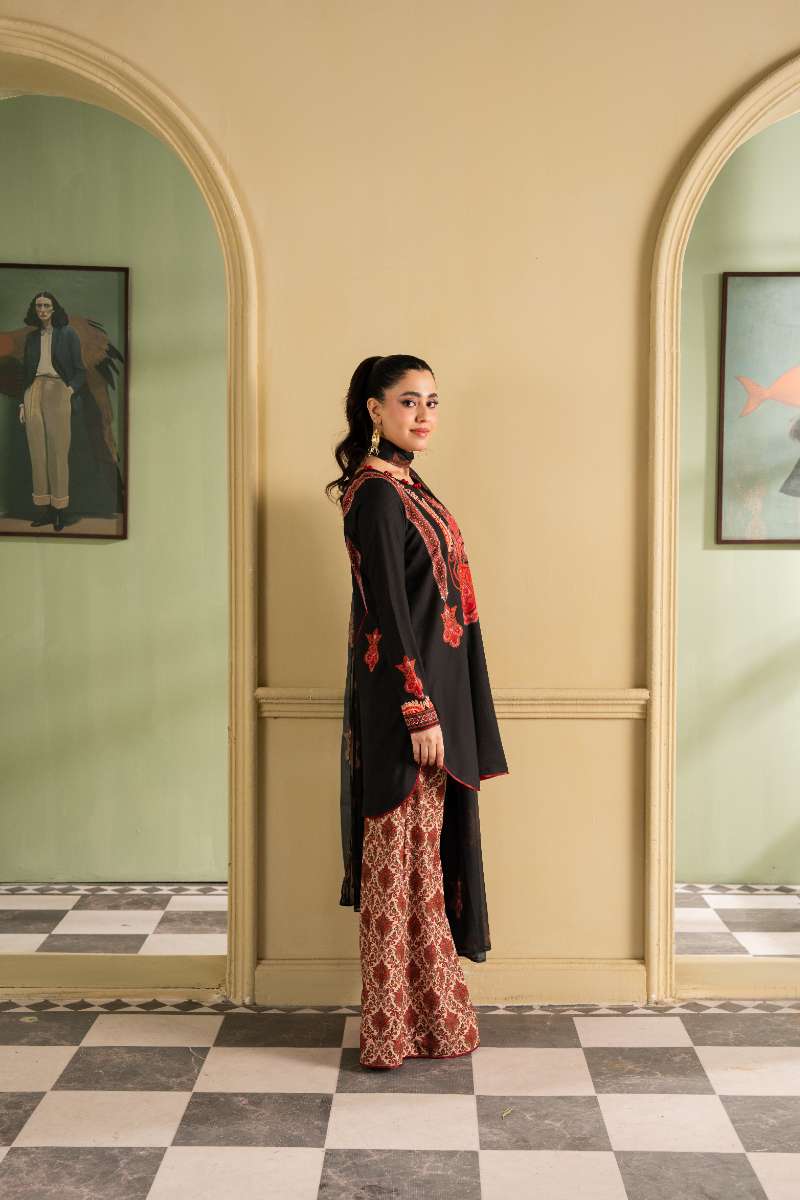 Maria Osama Khan - Georgette & Tissue Silk Fiora Suit For Women - black - 3 Piece