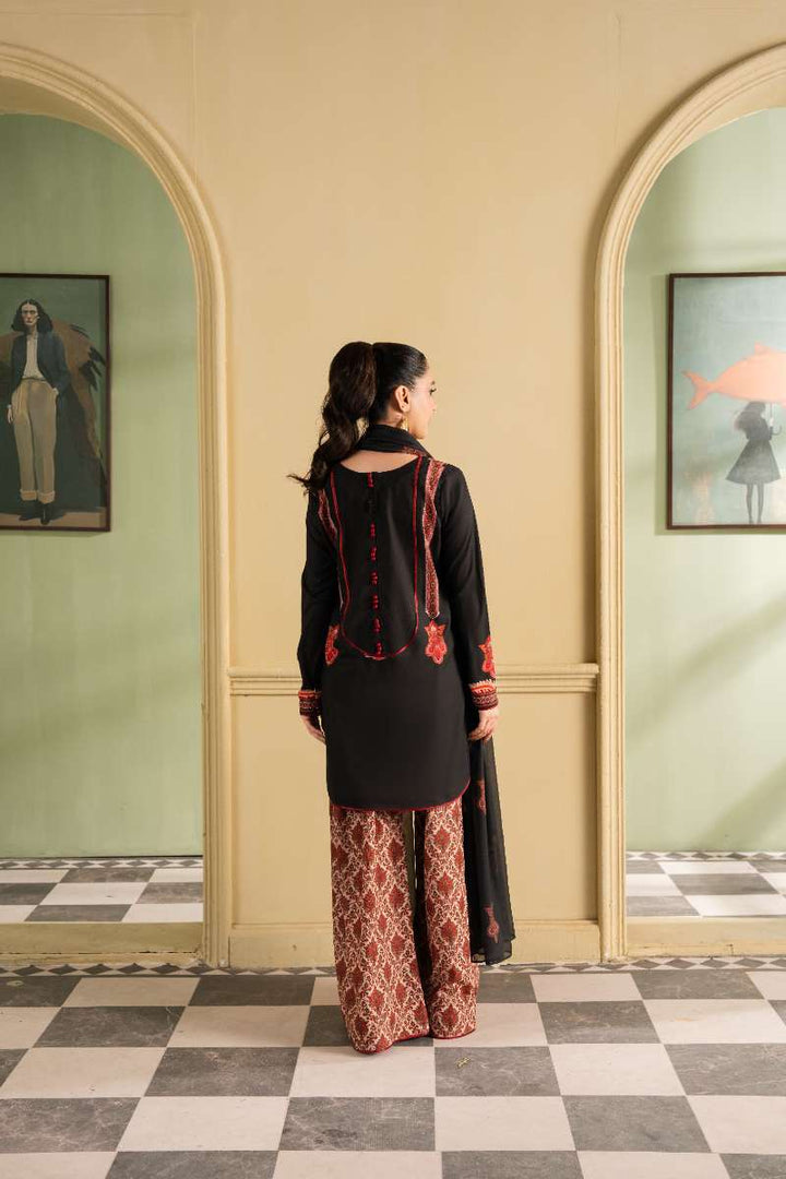 Maria Osama Khan - Georgette & Tissue Silk Fiora Suit For Women - black - 3 Piece