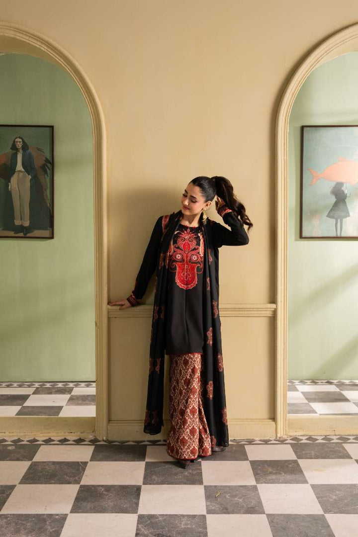 Maria Osama Khan - Georgette & Tissue Silk Fiora Suit For Women - black - 3 Piece