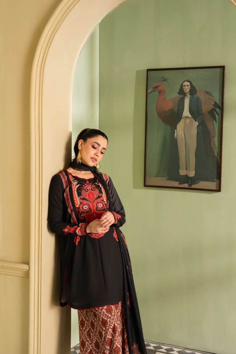 Maria Osama Khan - Georgette & Tissue Silk Fiora Suit For Women - black - 3 Piece